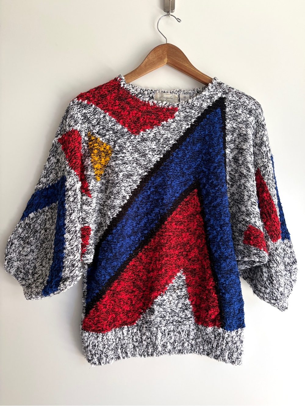 Margules Vintage Retro Geometric Colorblock Sweater - Red, Blue, Yellow